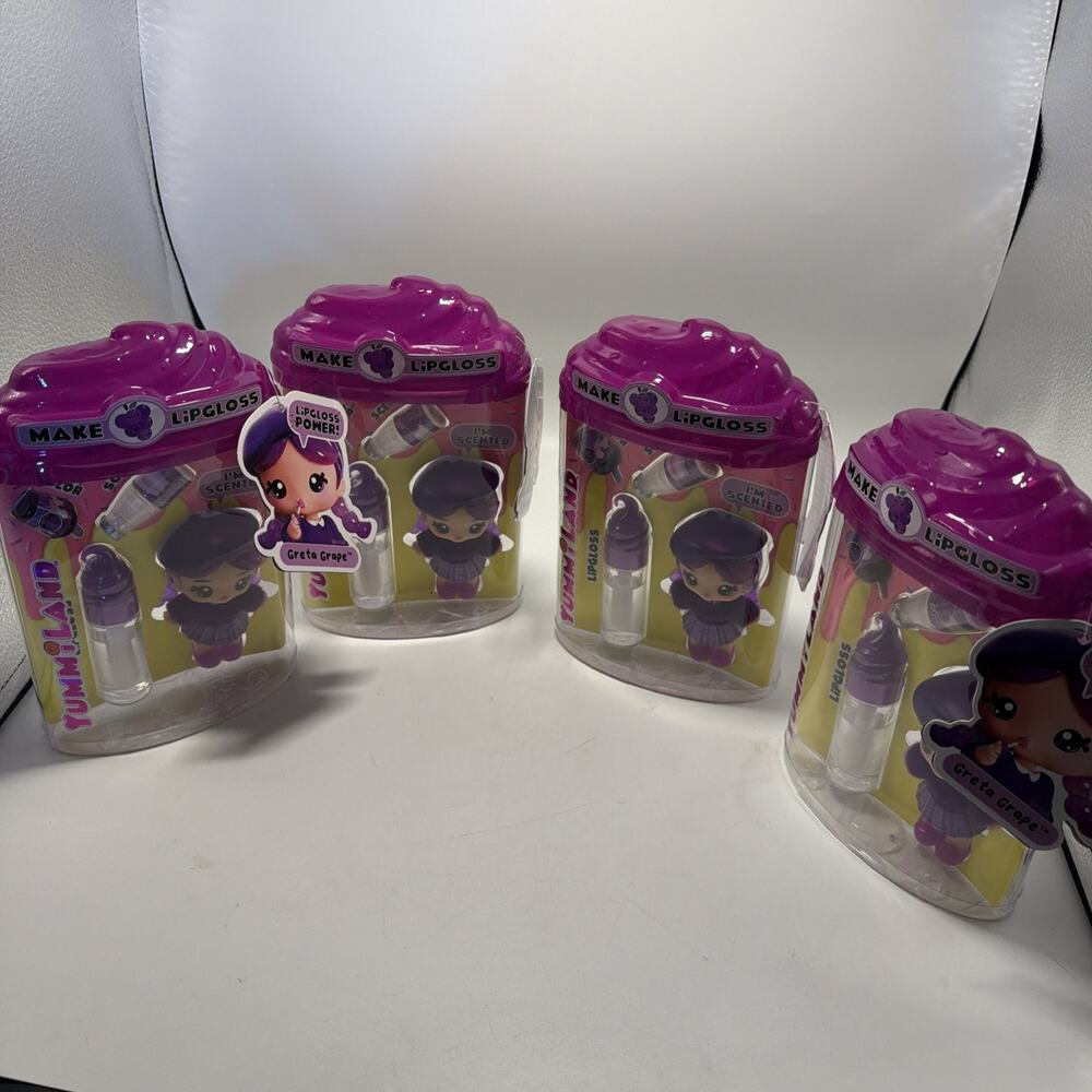 YUMMILAND Lipgloss Doll - Greta Grape Scented Doll with DIY Lip Gloss Kit 4pack